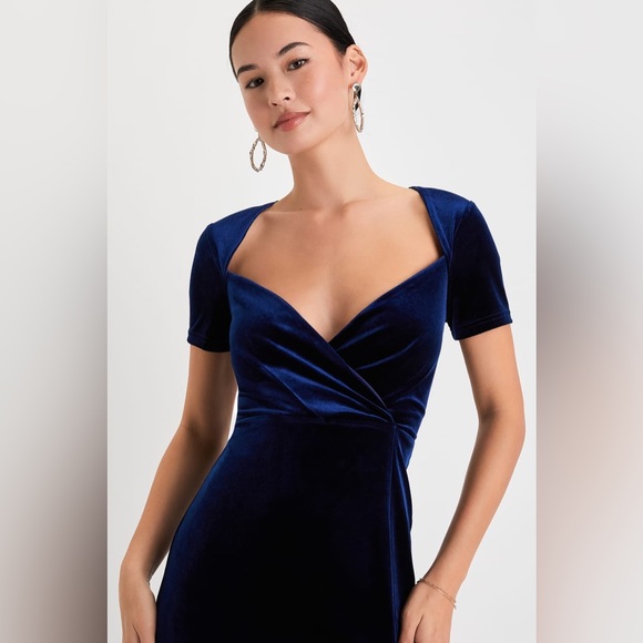 Lulus Navy Blue Velvet Eternal Elegance Short Sleeve Maxi Dress Size Large - Picture 4 of 7